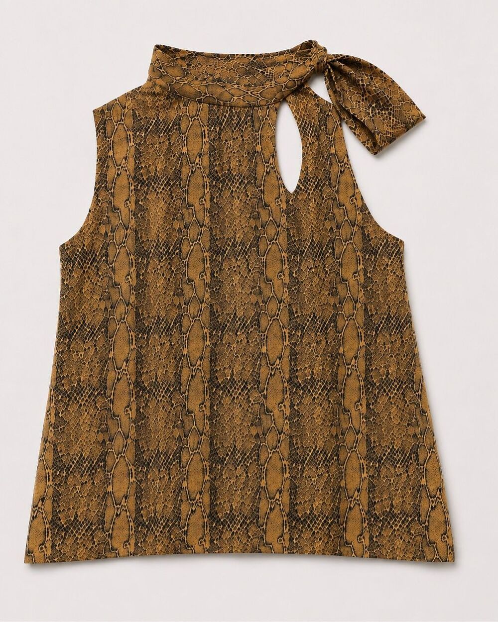 August Silk 100% Silk Snake Print Sleeveless Tie Neck Keyhole Blouse Size 6   Sl